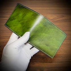 イタリアンレザー アドバンレザー 折財布 二つ折り 財布 メンズ 本革 牛革 経年変化 グリーン 緑 4枚目の画像