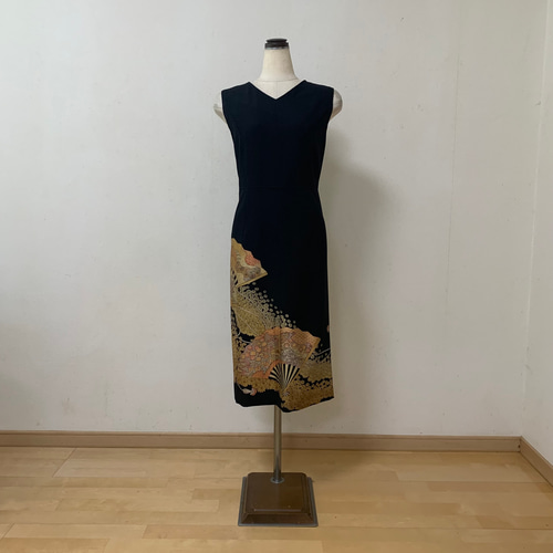 着物リメイクワンピース 留袖ドレス 流水扇子菊花 着物リメイクワンピース 留袖ドレス 流水扇子菊花 着物リメイク