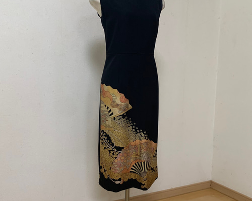 着物リメイクワンピース 留袖ドレス 流水扇子菊花 e92ebc02a260df899eedbbb19285c6