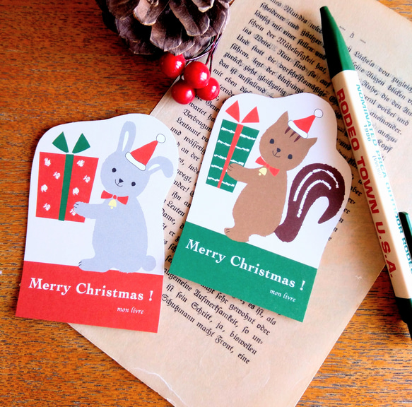 クリスマスカード/ウサギ＆リス☆ミニカード 1枚目の画像