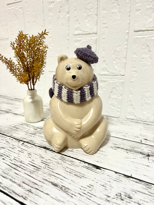 しろくま貯金箱用帽子・マフラーセット 3枚目の画像