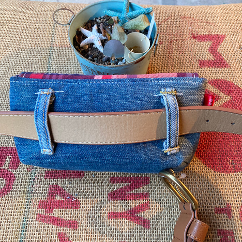 デニムウエストポーチ ハンドメイド リメイク ボディバッグ