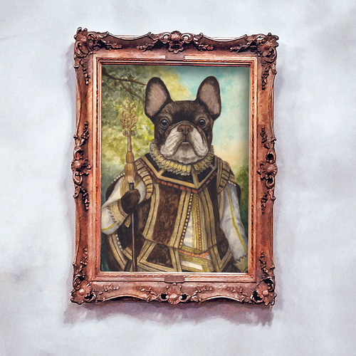 人物画 女性と犬の肖像画 ペットちゃんと一緒の似顔絵