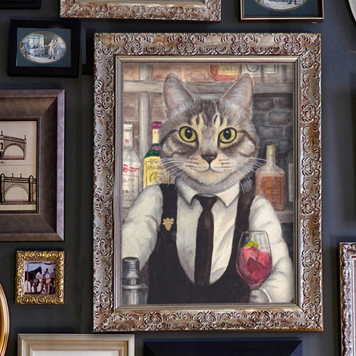 オーダーの品　自作絵画　猫とうさぎの肖像画 オーダーの品 自作絵画 猫とうさぎの肖像画