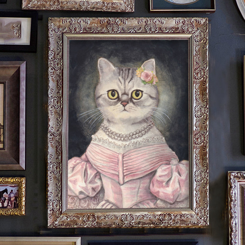 オーダーの品 自作絵画 猫とうさぎの肖像画