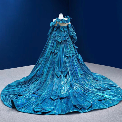 青、水色ドレス 創作衣装 舞台衣装 完全フルオーダー品 新品未使用 女性Lサイズ カラードレス ロングドレス 演奏会 イブニングドレス プリンセス
