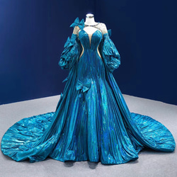 青、水色ドレス 創作衣装 舞台衣装 完全フルオーダー品 新品未使用 女性Lサイズ カラードレス ロングドレス 演奏会 イブニングドレス プリンセス