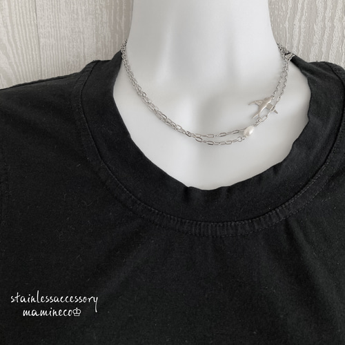 ステンレス製 ツバメとパールのマスクチェーン マスクストラップ