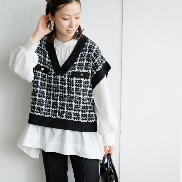 ◆新作♡ココビーチ◆【CHANEL】 ツイードニットベスト ツイード編みショート丈ニットベスト 22690 ベスト ihuu 通販
