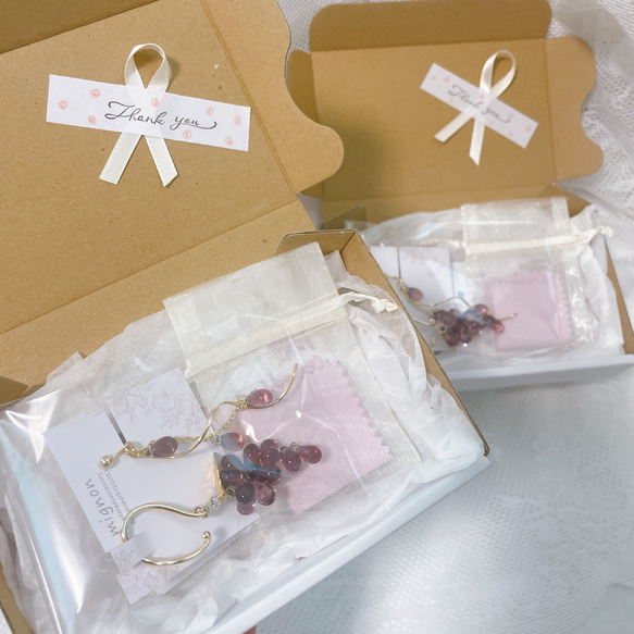 【両耳用】Grape asymmetric earrings／チェコビーズの葡萄イヤーカフセットピアスイヤリング♡ 13枚目の画像