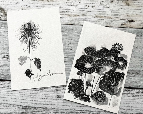 ポストカード　 水墨画 肉筆原画 墨絵 眼鏡 男の子 ポストカード 水墨画 肉筆原画 墨絵 眼鏡 男の子