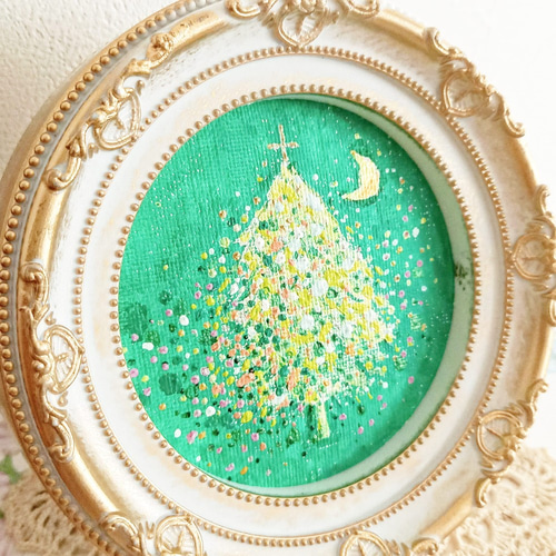 アクリル画 クリスマスツリー~エメラルドグリーン 絵画 ICHI