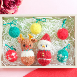 サンタとトナカイのクリスマスオーナメントセット 棒針編みの編み