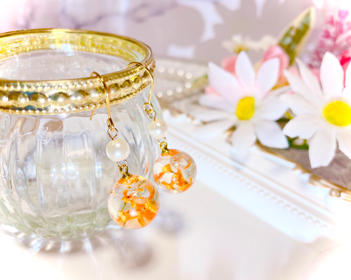 ②金木犀×ガラスドームの揺れるピアス・イヤリング bf40500f54177739214db7510c2759