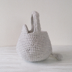 ニットバッグ (猫耳ワンハンドル：グレー） 猫バッグ 編み物 ネコバッグ 3枚目の画像