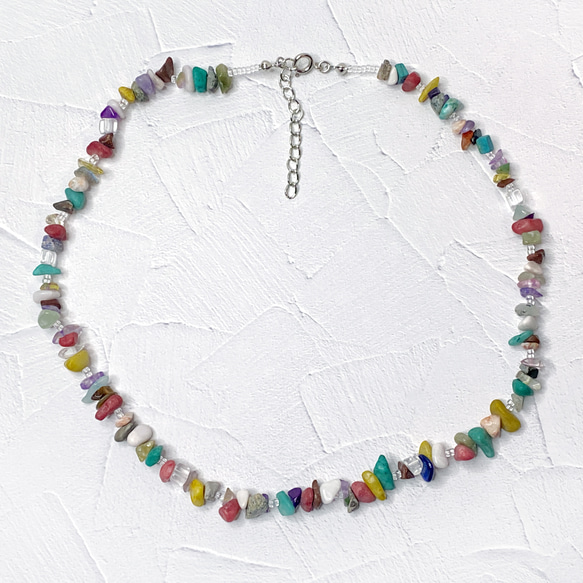 no.128］colorful mix 天然石 ビーズネックレス 45cm＋5cm