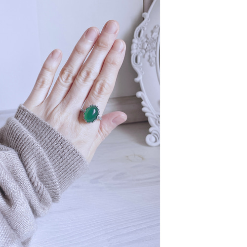 販売終了‼ グリーンオニキス silver925 リング 指輪 ＊大粒 天然石