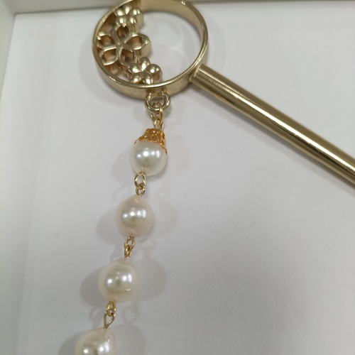 本鼈甲　あこや真珠　かんざし　小振り 鼈甲 簪 あこや真珠(10個) 波型 かんざし べっ甲 本鼈甲 パール