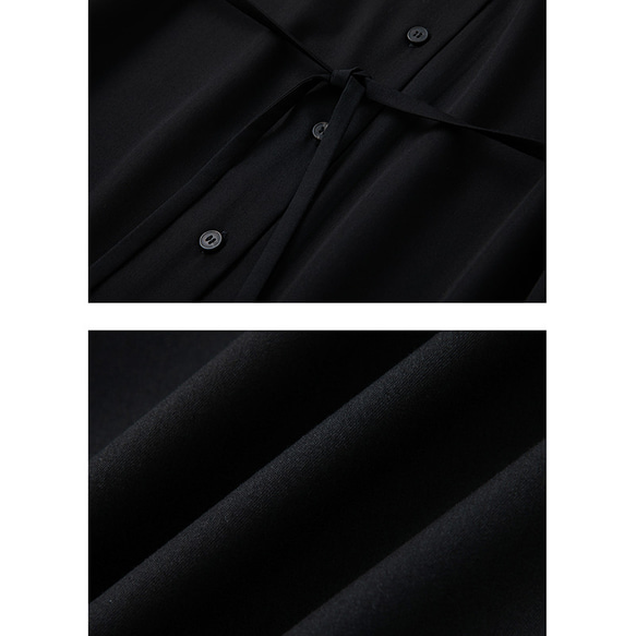 フランス風ワンピース　長袖ワンピース　シャツ式ワンピース　ブラック　S-XL #012 20枚目の画像