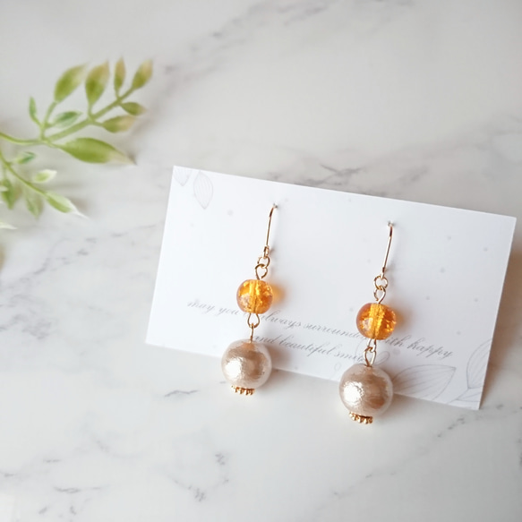 クラックビーズ × コットンパール ピアス / イヤリング キレイめ 