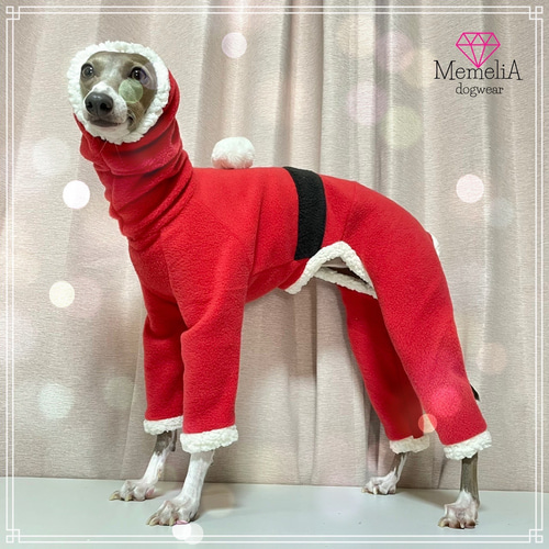 赤のロンパース② イタグレ服　犬服　ハンドメイド イタグレ用ロンパース】あわてんぼうのサンタクロース(^^)定番サンタ