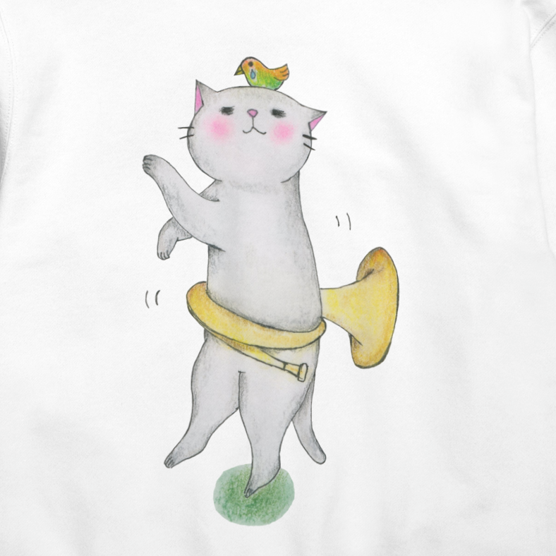 ホルン猫のスウェット(白/裏パイル)