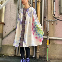 タイダイ染め 前開きワンピース 優しいラベンダーの湖面カラーに美しく 