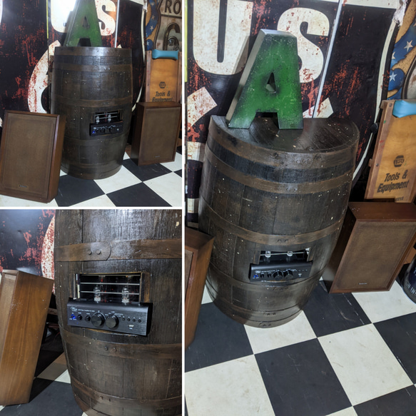 ウイスキー樽 の BARカウンター オーディオ/ 真空管アンプ + ヴィンテージスピーカー/ アメリカンヴィンテージ 4枚目の画像