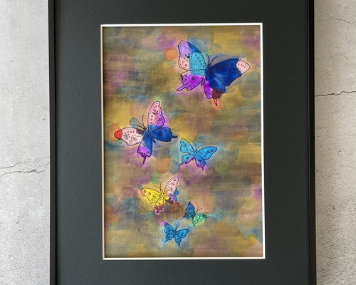 「レピドプテラ」｜絵画 原画 抽象画 動物画 蝶の絵 アート ドローイング Amazon｜抽象的な昆虫カラフルな蝶キャンバス絵画壁アート写真子供の