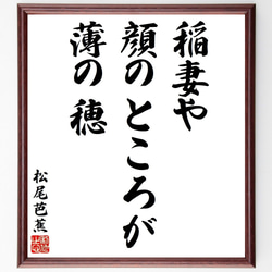 松尾芭蕉の俳句・短歌「稲妻や、顔のところが、薄の穂」額付き書道色紙／受注後直筆（Y8686） 1枚目の画像