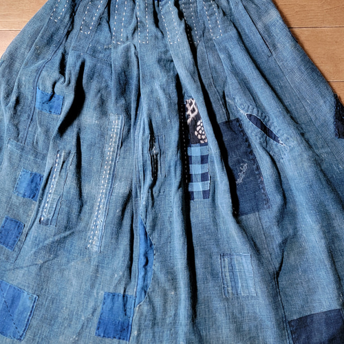 着物リメイク 古布 手作り BORO ボロ スカート ワンピース hanahukujun 