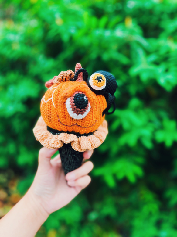 かぼちゃソフトクリーム 編みぐるみ 秋 ハロウィン 飾り かぎ編み 撮影