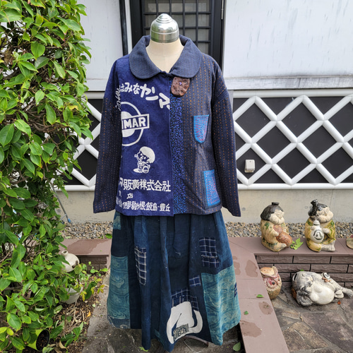 剣道着と手ぬぐいのリバーシブルジャケット　刺し子　古布リメイク 剣道着と手ぬぐいのリバーシブルジャケット 刺し子 古布リメイク