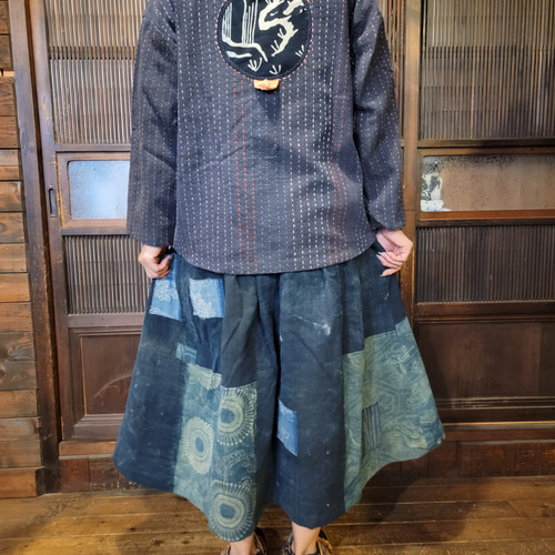 着物リメイク 古布 手作り 前掛け パッチ 刺し子 リバーシブル
