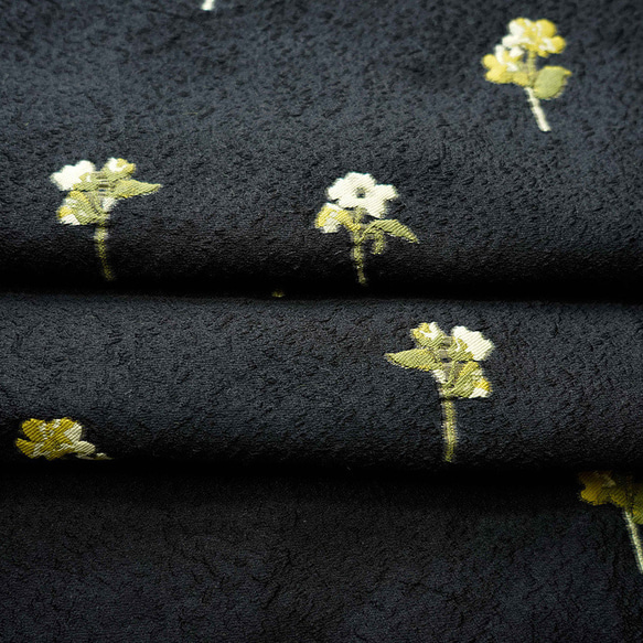 黒地に黄緑小花柄 ジャカード生地 [3011] 6枚目の画像