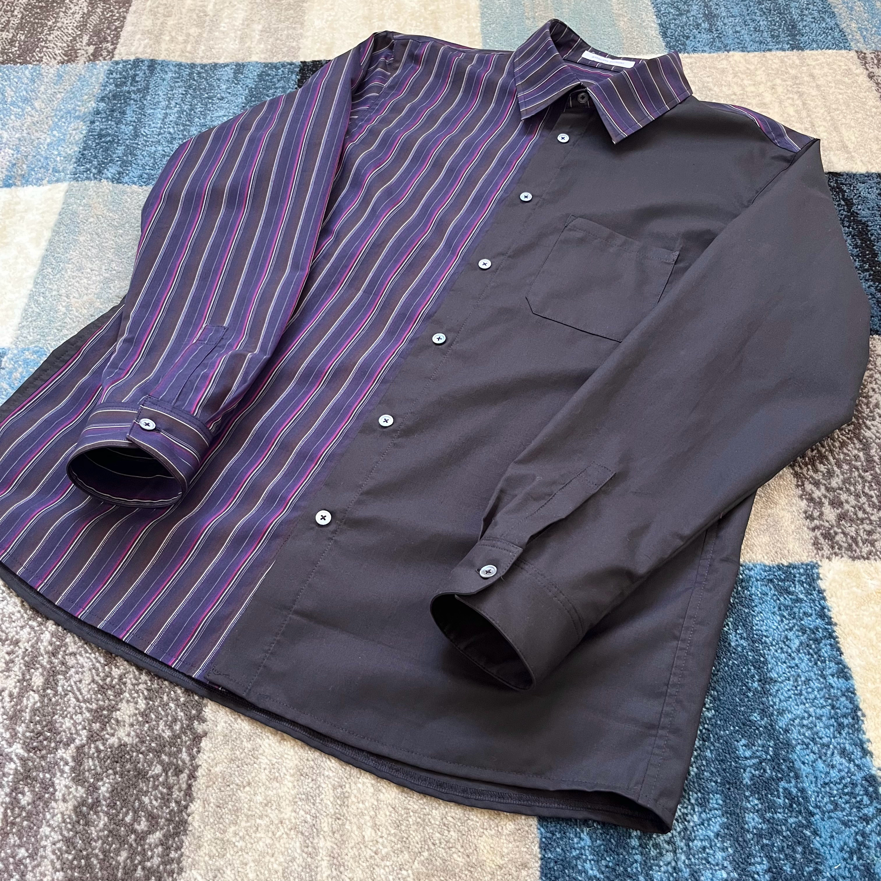 ストライプ柄切替ブラックシャツ