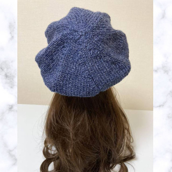 ニット帽　ネイビーブルー　手編み　ベレー帽　ハンドメイド　男女兼用　シンプル 4枚目の画像