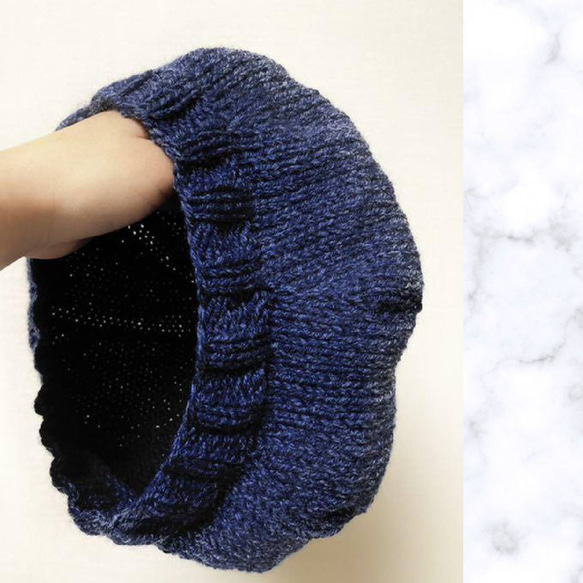 ニット帽　ネイビーブルー　手編み　ベレー帽　ハンドメイド　男女兼用　シンプル 5枚目の画像