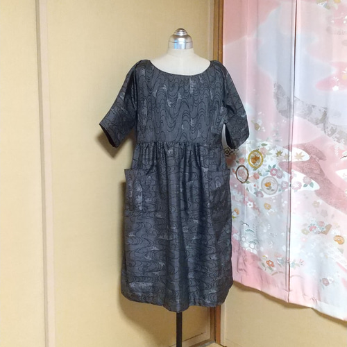 着物リメイク　大島紬　正絹　ワンピース　ドレス 半袖 着物リメイク 大島紬 半袖ワンピース ワンピース 着物リメイク シルキ