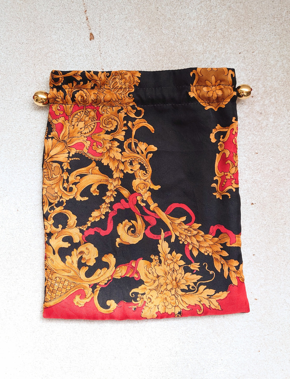 ヴィンテージスカーフ・巾着袋(BkR) 4枚目の画像