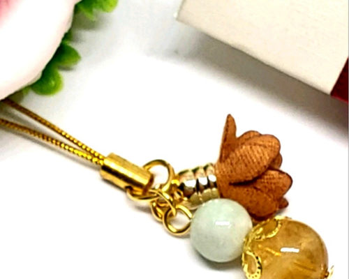 天然石ストラップ＊シトリン&翡翠＊ストラップ＊天然石＊チャーム