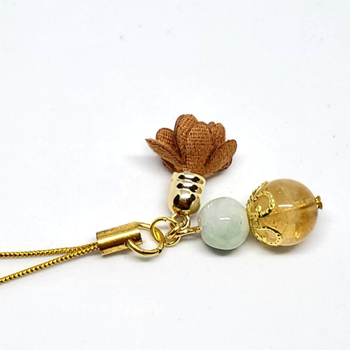 天然石ストラップ＊シトリン&翡翠＊ストラップ＊天然石＊チャーム