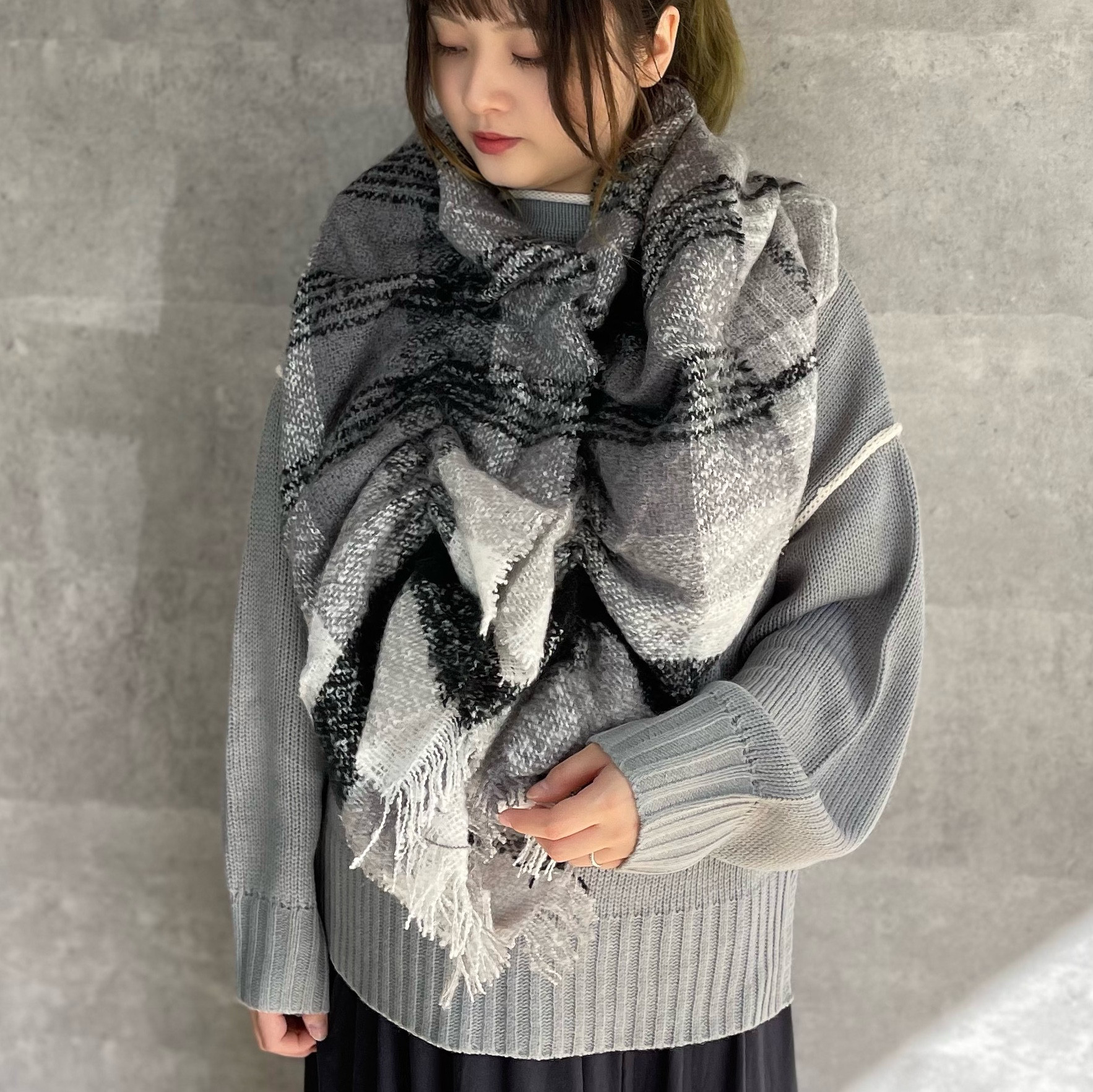 【美品】pleats please スヌード　マフラー　プリーツ　グレー プリーツプリーズ PLEATS PLEASE 16AW 日本製 OH TUBE リブ