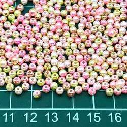 パールビーズ　4mm　穴あり　プラ製　丸　2000個　ツートン　ピンク　緑系　手芸　アクセサリー　パーツ BD2999 6枚目の画像