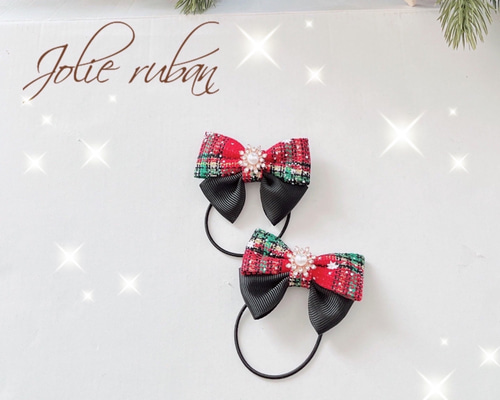 No.617リボンヘアゴム☆クリスマス☆２個セット No.617リボンヘアゴム☆クリスマス☆2個セット