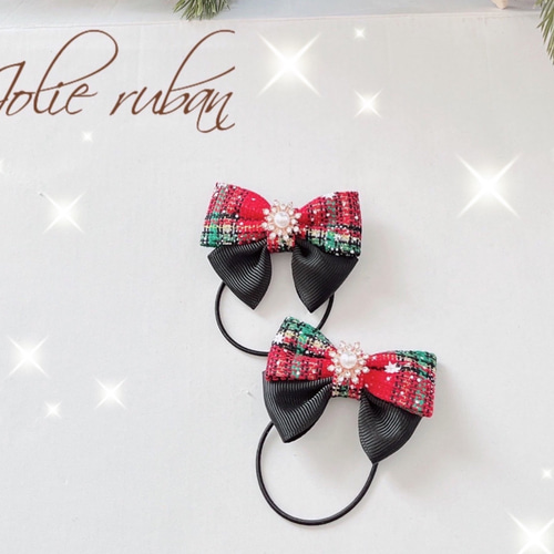 No.617リボンヘアゴム☆クリスマス☆2個セット