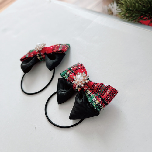 No.617リボンヘアゴム☆クリスマス☆2個セット