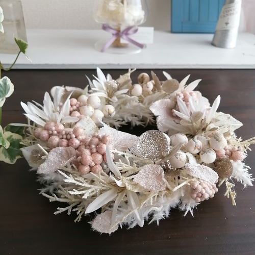 フラワーリース　アーティフィシャルフラワー　クリスマス　31cm　造花　#117 白♪】ホワイトクリスマスリース 2022 アーティフィシャル