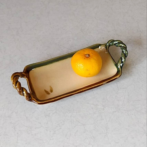 陶の取っ手付き皿・おしぼりトレー【シンプル和モダン(ウサギの耳