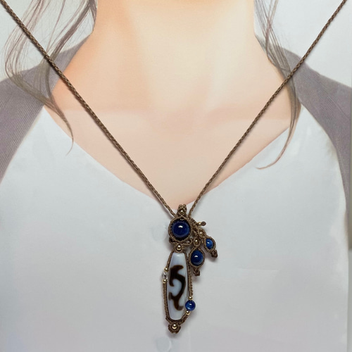 瑞希』如意天珠とカイヤナイトのマクラメペンダントネックレス  